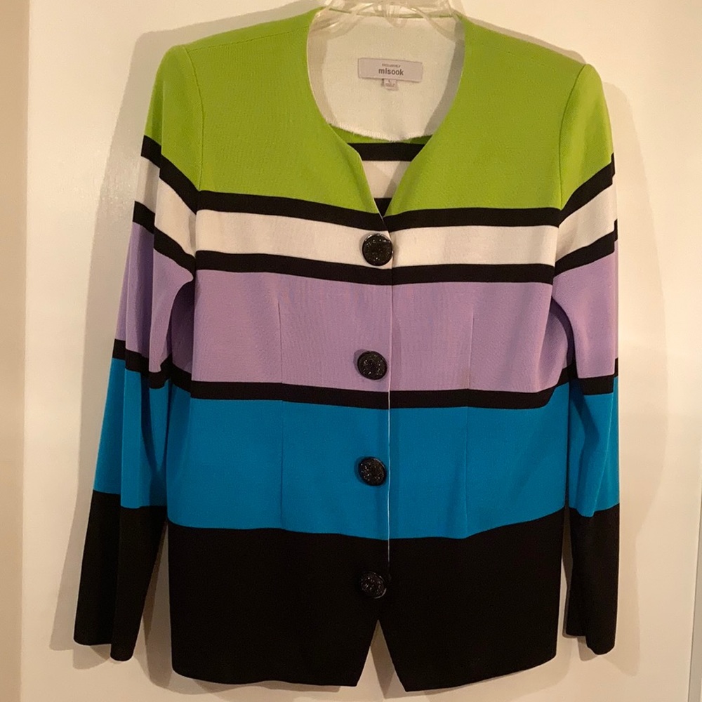 MISOOK Blocked Jacket in Blue, Black Green & White